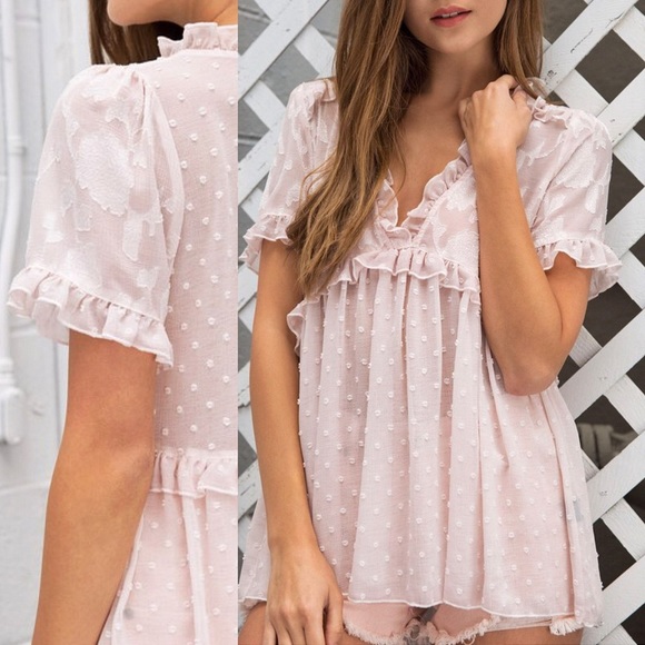 Sheer Ruffle Bell Sleeve Chiffon Top, Pink Floral - Picture 5 of 6